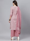Idalia Womens Ethnic Wear Pink Printed Straight Cotton Kurta Set With Dupatta For Women Pink Xs