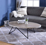 Benzara 15 Inch Oval Coffee Table with Irregular Metal Base, One Size, Gray and Brown