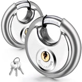 Vervida Keyed Padlock, 2 Pack Stainless Steel Discus Lock Heavy Duty with 6 Keys, Disc Lock 3/8 Inch Shackle Waterproof and Rust