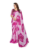 Yashika Women'S Saree Weightless Georgette Saree Satin Printed Saree Hot Fix Swarovski Lace Saree Saree With Tassels Unstitched Blouse Material Saree (Az-Ys-New-P1-Sufiya Pink)