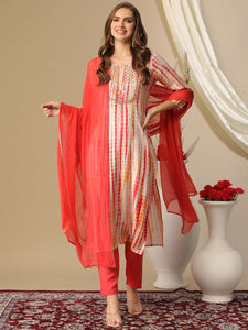 Gosriki Women'S Rayon Blend Straight Printed Kurta With Pant & Dupatta (Tiedye Red-Gs_Xl_Red_X-Large),Red,,B0D3BYRSFF