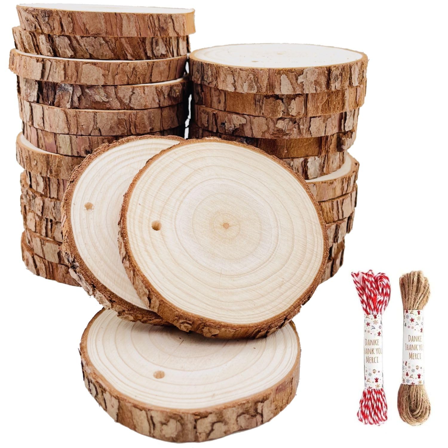 Unfinished Natural Wood Slices 30 Pcs 2.75-3.1 inch Wood Coaster Pieces Craft Wood kit Predrilled with Hole Wooden Circles Great