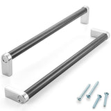 ASKANO 1 Pack 8-13/16 Inch Knurled Black and Chrome Cabinet Pulls Matte Black and Polished Chrome Cabinet Handles AP1311 Knurled