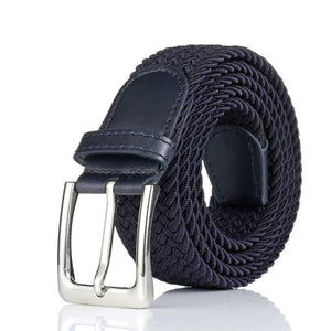 BSLLNEK Elastic Braided Belt, 1 3/8, Woven Stretch Belt for Golf Casual Jeans Shorts Pants (Navy, Small (28-32 Waist))