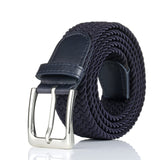 BSLLNEK Elastic Braided Belt, 1 3/8, Woven Stretch Belt for Golf Casual Jeans Shorts Pants (Navy, Small (28-32 Waist))