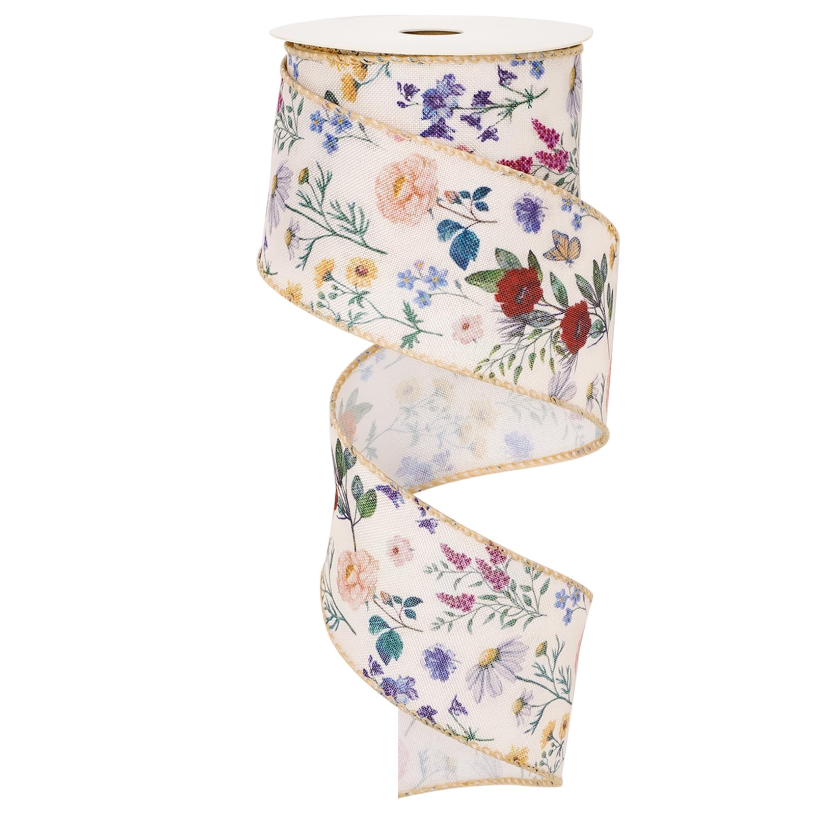 JarThenaAMCS Vintage Floral Wired Ribbon 2.5 Inch Wildflower Ribbon for Bow Wreath Craft Gift Wrap Spring Holiday Wedding Birthd