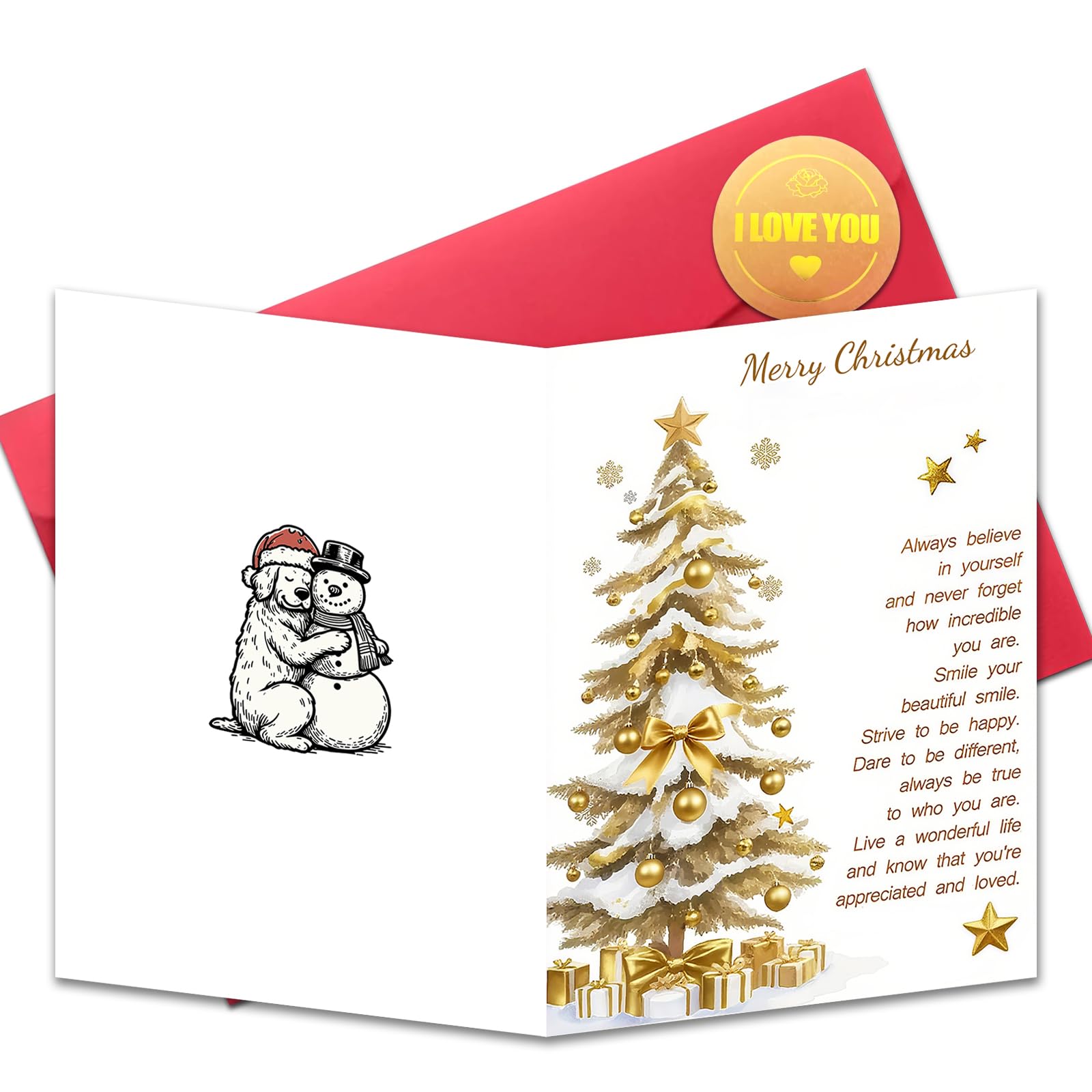 YKQRLLK Funny Christmas Card for Men or Women -5x7in,Golden Christmas Tree,From Wishing You A Merry Christmas Holiday Card for B