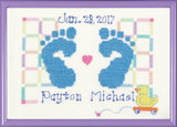 Janlynn Counted Cross Stitch Kit, Baby Feet Birth Announcement Blue, By the yard
