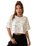 Toplot Tops For Women Casual Printed Crop Top With Half Sleeve (Crop-Top-5098-Smile-S),Off White,,B0C94CHMPR