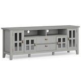 SIMPLIHOME Artisan SOLID WOOD 72 Inch Wide Contemporary TV Media Stand in Fog Grey for TVs up to 80 Inches, For the Living Room 