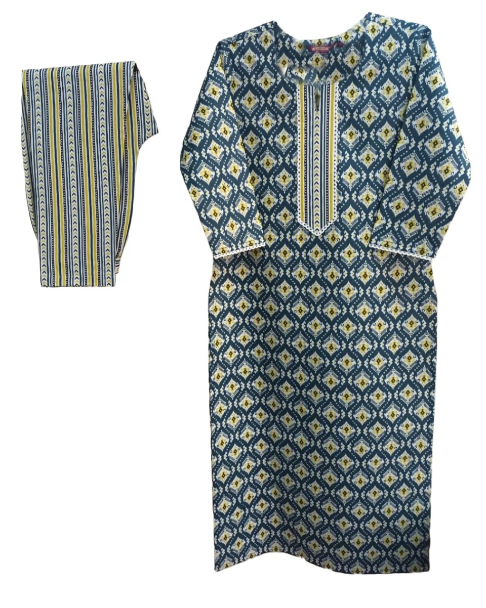 Anni Designer Women'S Cotton Blend Straight Printed Kurta With Pant Set (Tbh Blue-Nw_M_Blue_Medium),Blue,M