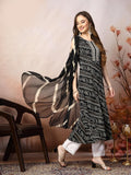 Stylum Women'S Bandhani Printed & Embroidered Rayon A-Line Kurta Dupatta Set (Kdblackbango40_Black, L)