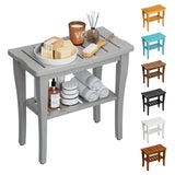 Bamboo Shower Bench Stool with Storage Shelf, Waterproof Shower Chair Spa Bath Seat, Shower Stool for Inside, Bathroom Bench Sea