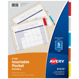 Avery Insertable Dividers with Pockets, 5 Tab Dividers for 3 Ring Binders, Manila Paper, Multicolor Tabs, Works with Sheet Prote