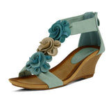PATRIZIA Spring Step Harlequin Wedge Sandals for Womens - Ladies Sandals with Chic Flower T-Straps - Back Zipper Closure Womens 