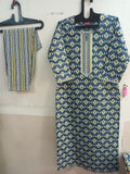 Anni Designer Women'S Cotton Blend Straight Printed Kurta With Pant Set (Tbh Blue-Nw_M_Blue_Medium),Blue,M,Cotton Blend,Regular,Kurta