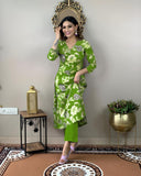 Gosriki Women'S Cotton Blend Straight Printed Kurta With Pant (Dhun Green-Gs_L_Green_Large),Green,,B0D9YJTT67