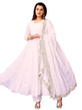Wedani Georgette Sequins Work Anarkali Kurta Set For Women (In Alpha M Regular White),WHITE,M