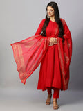 Anni Designer Women'S Rayon Blend Solid Anarkali Kurta With Pant & Dupatta (Magic-Red-Nw_Xl_Red_X-Large),Red,XL,,,