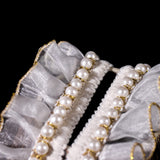 SHAYUAN 3 Yards Lace Edge Ruffle Trim Ribbon Pleated 1.5 Inch Wide White Organza Fabric with Gold Edging Trimmings Applique Pear
