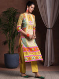 Libas Womens Printed Crepe Straight Kurta With Trousers And Dupatta Mustard M 36928