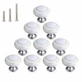 HUAMULAN 10 Pack White Ceramic Knob with Gold Circle Simple Dresser Kitchen Round Cabinet Pulls,Zinc Alloy Base Cupboard Wardrob