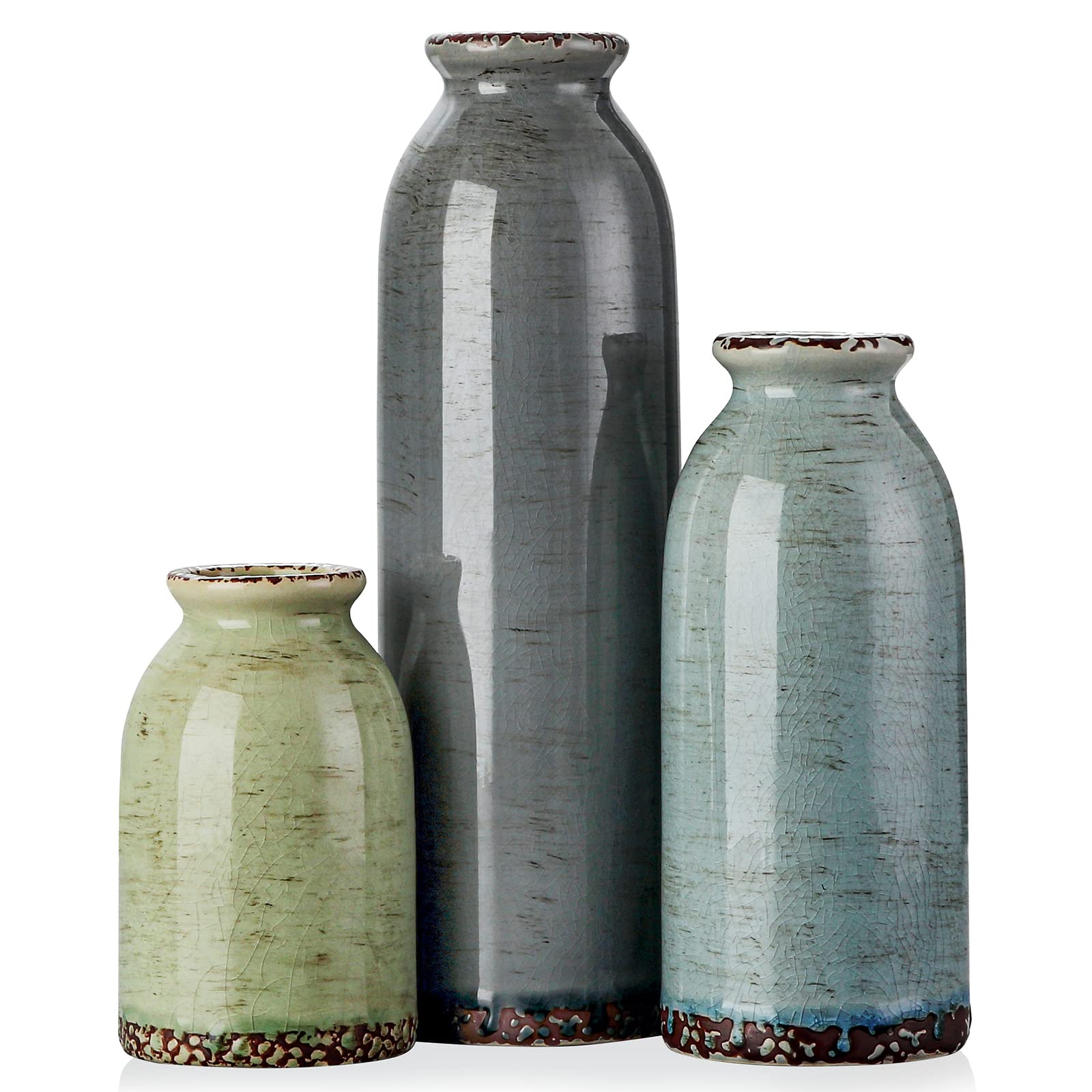 CWLWGO-Ceramic Vase Set of 3, Small Vase for Modern Farmhouse Decoration, Living Room Accents & Dining Table Centerpieces,Idea B