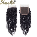 Amella Hair Brazilian Curly Virgin Hair Weave 3 Bundles with 4X4 Lace Closure 8A Brazilian Kinky Curly Hair Weave Bundles Natura