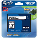 Brother Genuine P-touch TZE-231 Tape, 1/2 (0.47) Wide Standard Laminated Tape, Black on white, Laminated for Indoor or Outdoor U