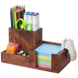 Maitys Wood Pen Holder Wooden Desk Organizer 3 Compartments Office Supply Organizer with Pencil Holder Paperclip Storage Sticky 