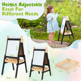 3 in 1 Easel for Kids with Wood Tray Double Sided Kids Easel with Paper Roll,Magnetic Chalkboard & White Board Height Adjustable