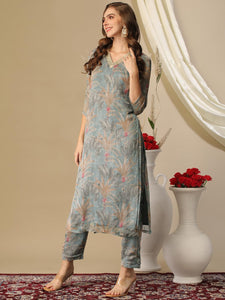 Gosriki Women'S Cotton Blend Straight Printed Kurta With Pant (Feni Grey-Nw-Gs_3Xl_Grey_Xxx-Large),Grey,3,B0D3BXWRZV