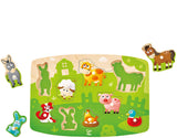 Hape Farmyard Peg Puzzle | 10 Piece Wooden Animal Peg Jigsaw Puzzle Game, Learning Toy for Toddlers, Multicolor, 5'' x 2''