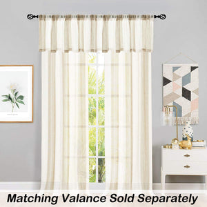 Central Park Sheer Beige and White Stripe Farmhouse Curtains Boucle Linen Window Curtain Panel Pairs Yarn Dyed Woven 108 Inches