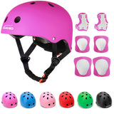 KAMUGO Kids Adjustable Helmet, with Sports Protective Gear Set Knee Elbow Wrist Pads for Toddler Age 3-8 Boys Girls, Bike Skateb