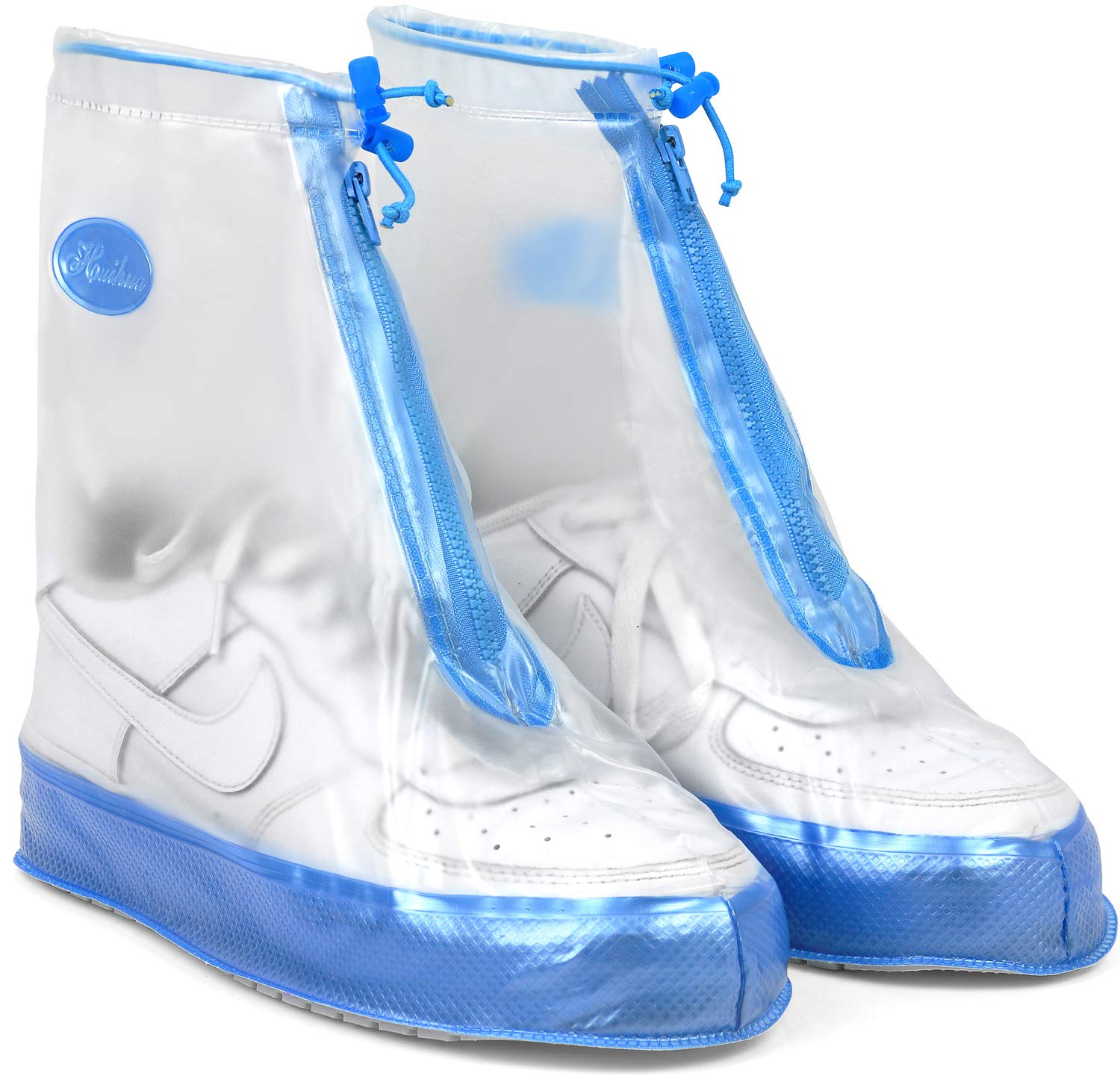 Rain Shoe Covers | Waterproof Shoe Covers for Men Women | Reusable Galoshes Overshoes (Clear/Blue, 4X-Large)