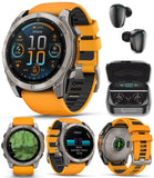 Wearable4U Garmin Fenix 8 51 mm, AMOLED Multisport GPS Smartwatch, Sapphire, Titanium with Spark Orange/Graphite Silicone Band, 