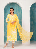 Anni Designer Women'S Cotton Blend Straight Printed Kurta With Pant & Dupatta (Mei Yellow-Nd_L_Yellow_Large),Yellow,L,,,