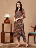 Gosriki Women'S Cotton Blend Straight Printed Kurta With Pant (Balajyoti Black-Gs_Xxl_Black_Xx-Large),Black,2,B0CTHVGGDL
