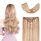 16 Clip in Hair Extensions Remy Human Hair for Women - Silky Straight Human Hair Clip in Extensions 55grams 4pieces #18-613 Co