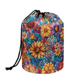 Poceacles Bohemian Flower Sunflower Makeup Bag for Women, Foldable Drawstring Cosmetic Pouch Portable Handbag Bucket Toiletry Ca
