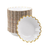 Gold White Disposable Paper Bowls with Foil Scalloped Border,20oz Party Serving Bowls for Daily Meal Soup Morning Cereal For Wed