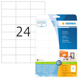 HERMA Self Adhesive Address Mailing Labels, 24 Labels Per A4 Sheet, 240 Labels for Laser and Inkjet Printers, 70 x 37 mm (8644),