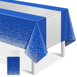 1Pcs Blue Silver Tablecloth Party Decorations,Plastic Royal Blue Table Cloth Printed Silver Table Runner Disposable Rectangle Ta