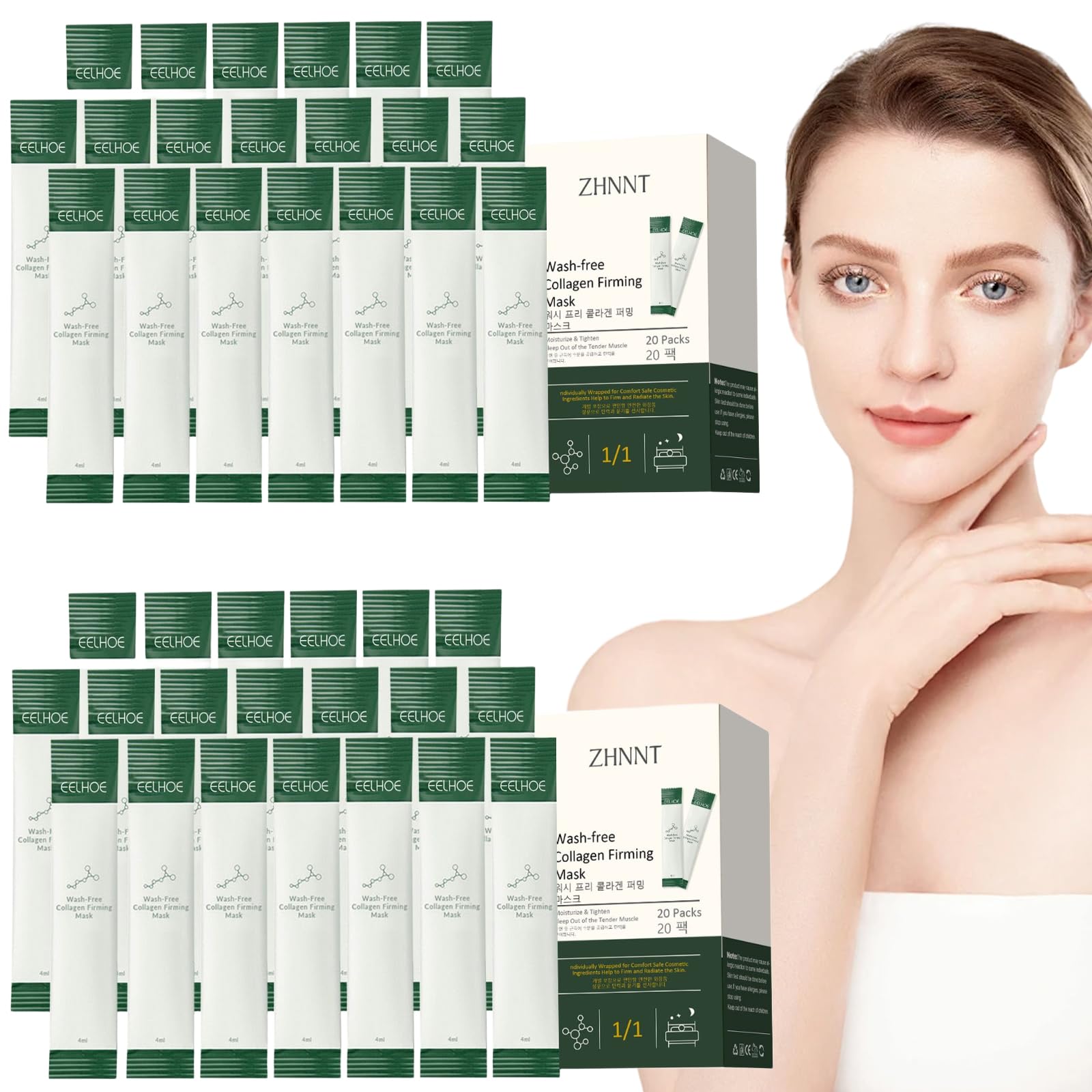 zhnnt 40 Pack Collagen Firming Face Mask,Wash-Free Firming Anti-Ageing Moisturising Face Mask,Smooth & Tight Skin,Facial Masks F