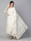 Anni Designer Women'S Cotton Blend Straight Printed Kurta With Pant & Dupatta (Saligram Cream_M_Cream_Medium),Cream,M,Cotton Blend,Regular,Dupatta