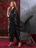 Gosriki Women'S Rayon Blend Straight Printed Kurta With Pant & Dupatta (Poona Black-Vks01-Gs_5Xl_Black_Xxxxx-Large),Black,5,B0D9YTNWSV