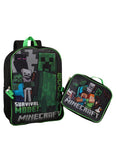 Kidsville Official Minecraft 11.3L Backpack with Lunch Bag for Boys & Girls | Lightweight Spacious School Bag with Thermal Insul