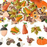SUNNYCLUE 1 Box 56Pcs 14 Styles Thanksgiving Earring Charms Fall Autumn Enamel Charms Bulk Gold Metal Alloy Holiday Harvest Pump