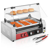 HOUSNAT Hot Dog Roller, 7 Rollers 18 Hot Dog Capacity,1050W Stainless Steel Hot Dog Machine with Bun Shelf, Drip Tray, Glass Cov